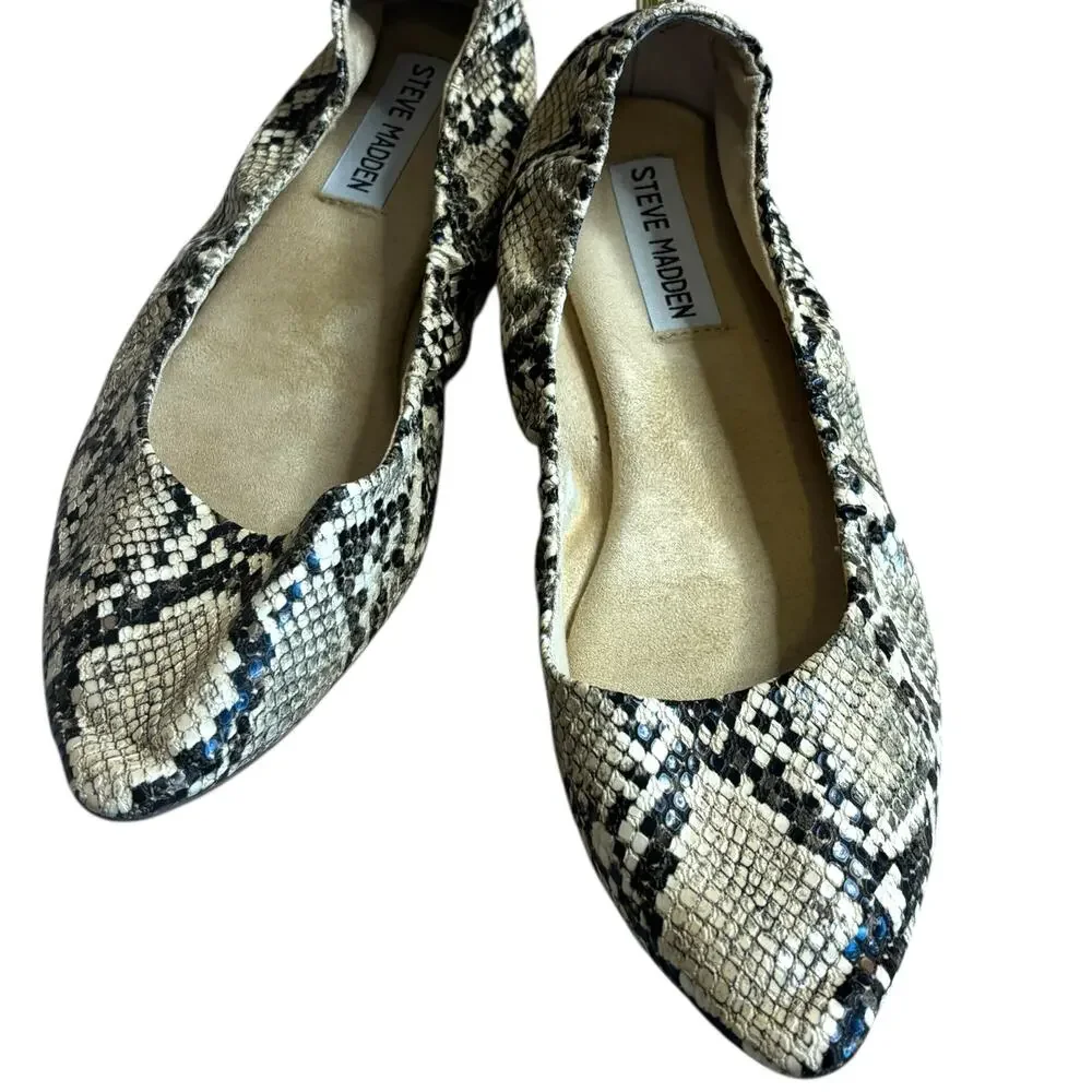 Steve Madden Snakeskin Pointed Toe Flats Size 8 Loafer Ballet Shoes